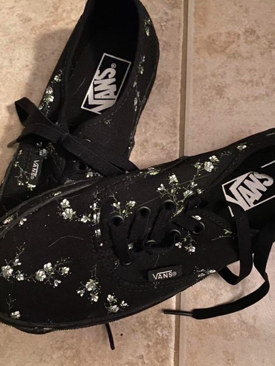 Vans Shoes - Vans Black Canvas Sneakers with Small White Floral Print
